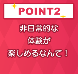 POINT2 非日常的な体験が楽しめるなんて！